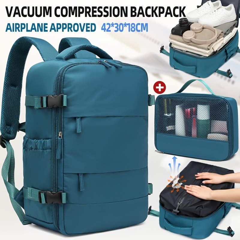 TEMU Leisure Backpack, Vacuum Compression Travel Backpack With Makeup Bag And Vacuum Pump Combo Set, Vacuum-sealed Backpack   Toiletry Bag, Luggage
