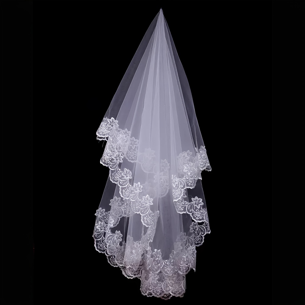 1pc White Easy Bridal Wedding Veil, Lace Bridal Headpiece, Temperament Romantic Suitable For Wedding Wear