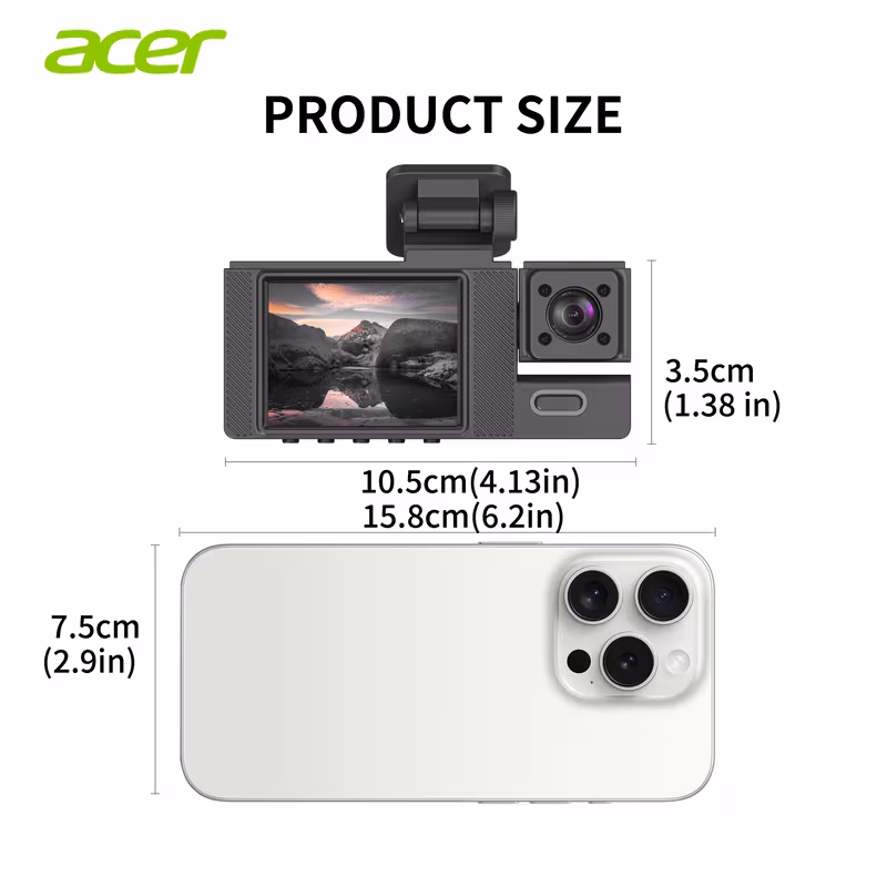 caméra de de bord 3 canaux : 1080p, intérieur et arrière 480p. dvr de voiture compact avec de 110° et vision , compatible avec la plupart des voitures. en charge la surveillance de stationnement 24h/24h, adaptateur (non ), enregistrement en Détails du produit 0