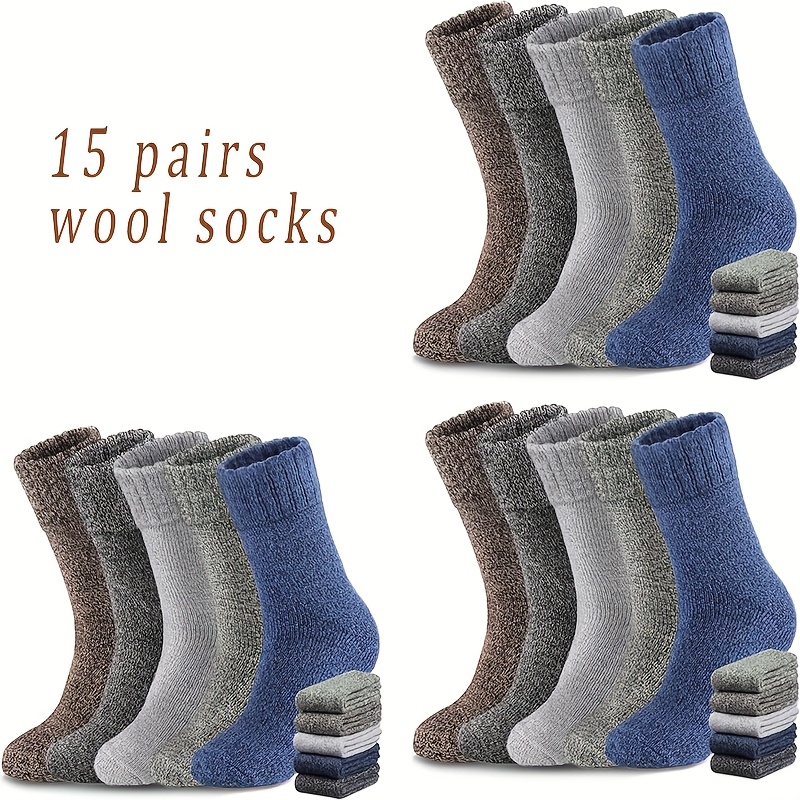 TEMU 15pairs Merino Wool Hiking Socks For Men Thermal Winter Warm Moisture Wicking Cushion Boot Socks