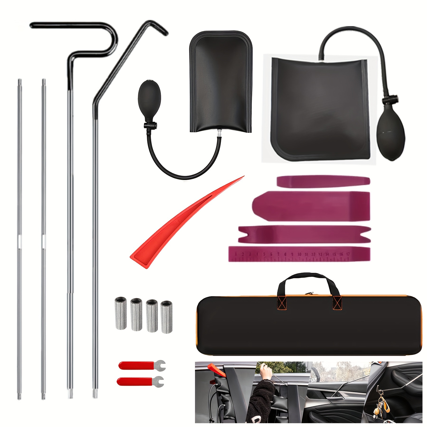 

18 Piece Stainless Steel Car And Truck Emergency Kit With Long Handle Grabber - Essential Roadside Kit, Airbag Portable Kit