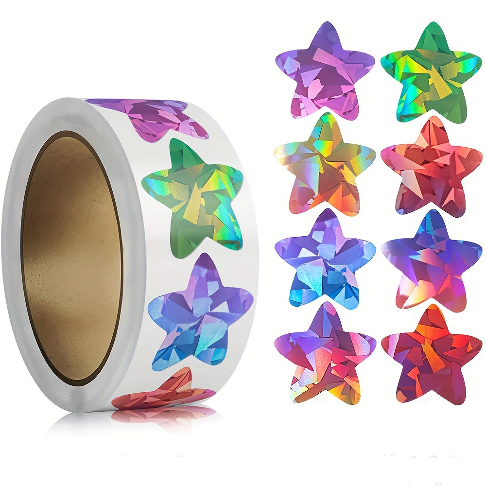 

Holographic Star Stickers Roll - 500 Count Metallic Multi-colored Self-adhesive Labels For Gifts, Party Decorations, Invitations, And Baking Packaging