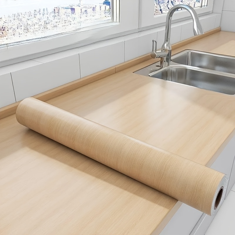 E-shop 1 Rolle Breite 60cm Naturholzfarbe Holzoptik PVC Material Selbstklebend Anti-Öl Wandsticker, Geeignet für Küchenschrank Herd Rückwand