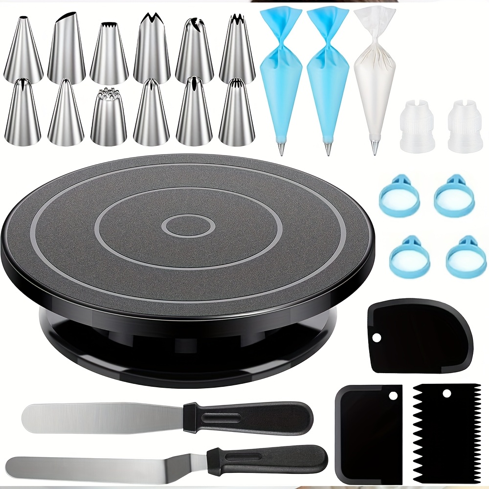 TEMU 76pcs Cake Decorating Kit, Baking Supplies Tools - Includes Cake Stand Turntable, 12 Icing Piping Tips, 2 Frosting Spatulas, 3 Scrapers, 50+2 Piping Bags, Coupler, Tutorial, Booklet