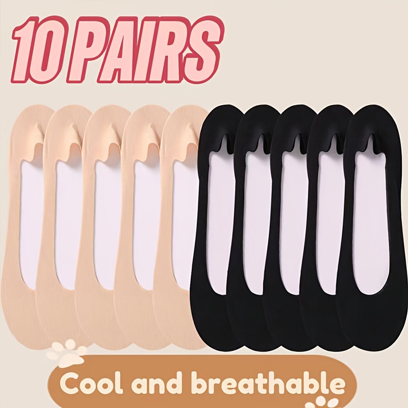 

10 Pairs Solid Ice Silk Socks, Simple & Breathable Ultra-thin Invisible Socks, Women's Stockings & Hosiery