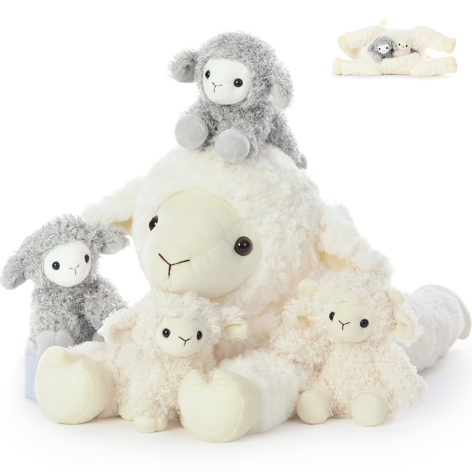 Image of Morismos 5pcs Lamb Stuffed Animals Set, 20 Inch Large Mommy Stuffed Sheep Plush With 4 Cute , Realistic Sheep Plush Pillow For Girls Boys