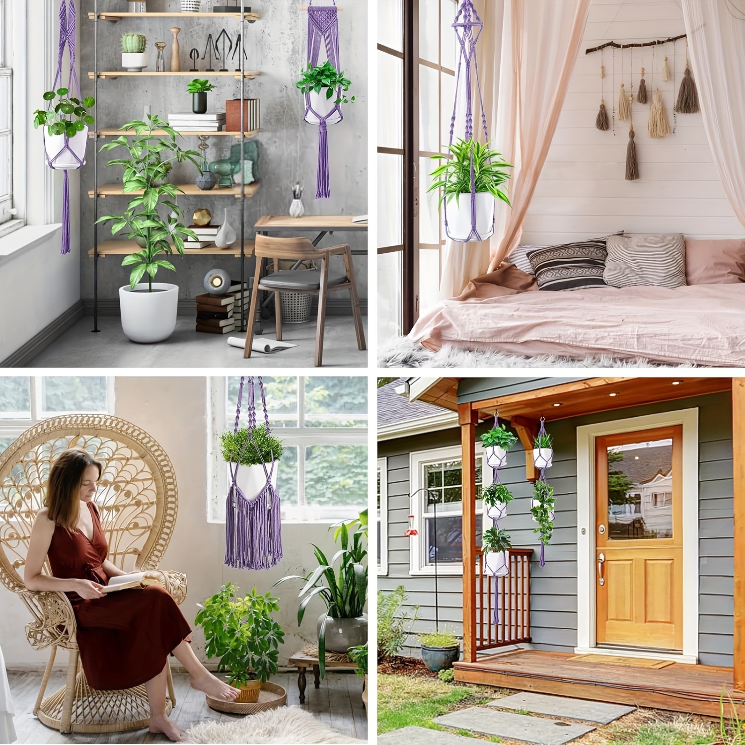 6pcs set macrame plant hangers hanging planters indoor - Temu