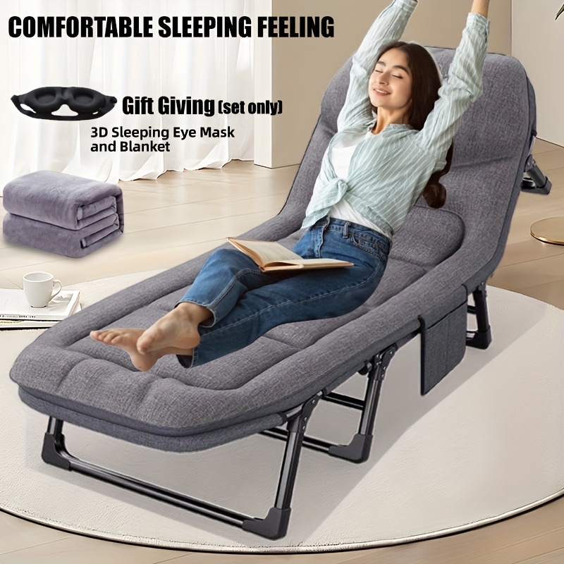 6 speed adjustable sleeping bed folding camping bed portable folding bed comfortable mattress and pillow breathable fabric thick   free blanket and eye mask nap nap bed single companion bed suitable for   home use