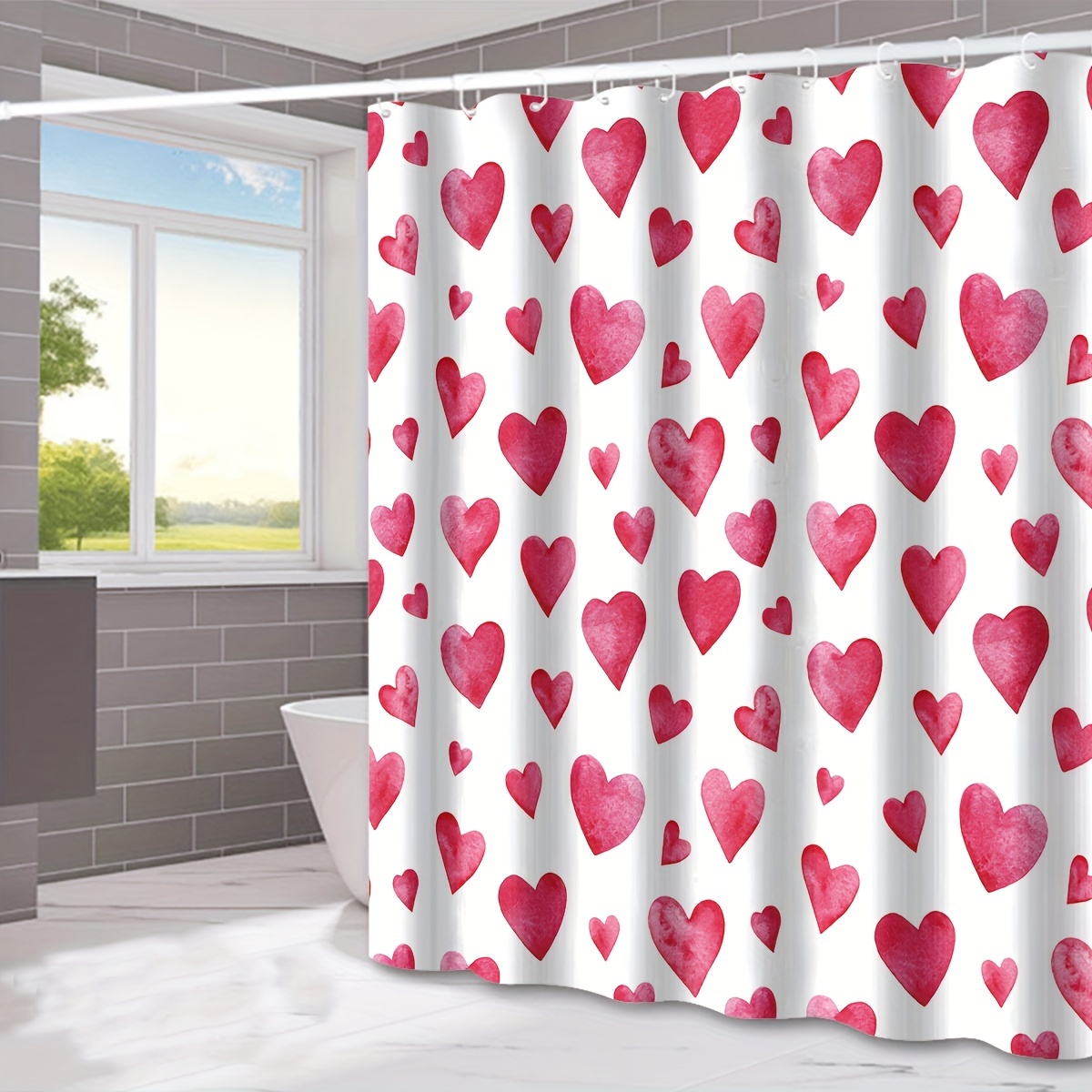 

Shower Curtain Set - Waterproof Polyester , 72x72 Inches With Hooks, Machine Washable, Valentine's Day Bathroom Decor, Bathroom Decor And Accessories