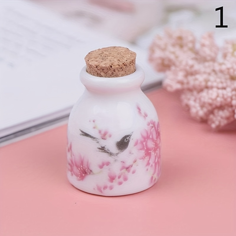 Peony/magpie Mini Ceramic Glass Dish Bowl Cup With Wood Lid Acrylic Powder Perfume Bottle Pendant