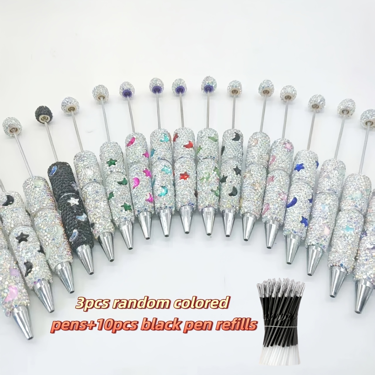 TEMU Stylo à billes de perles entières de couleur aléatoire 13 pièces - Stylo cadeau créatif pour étudiants, papeterie brillante à perles. Comprend 3