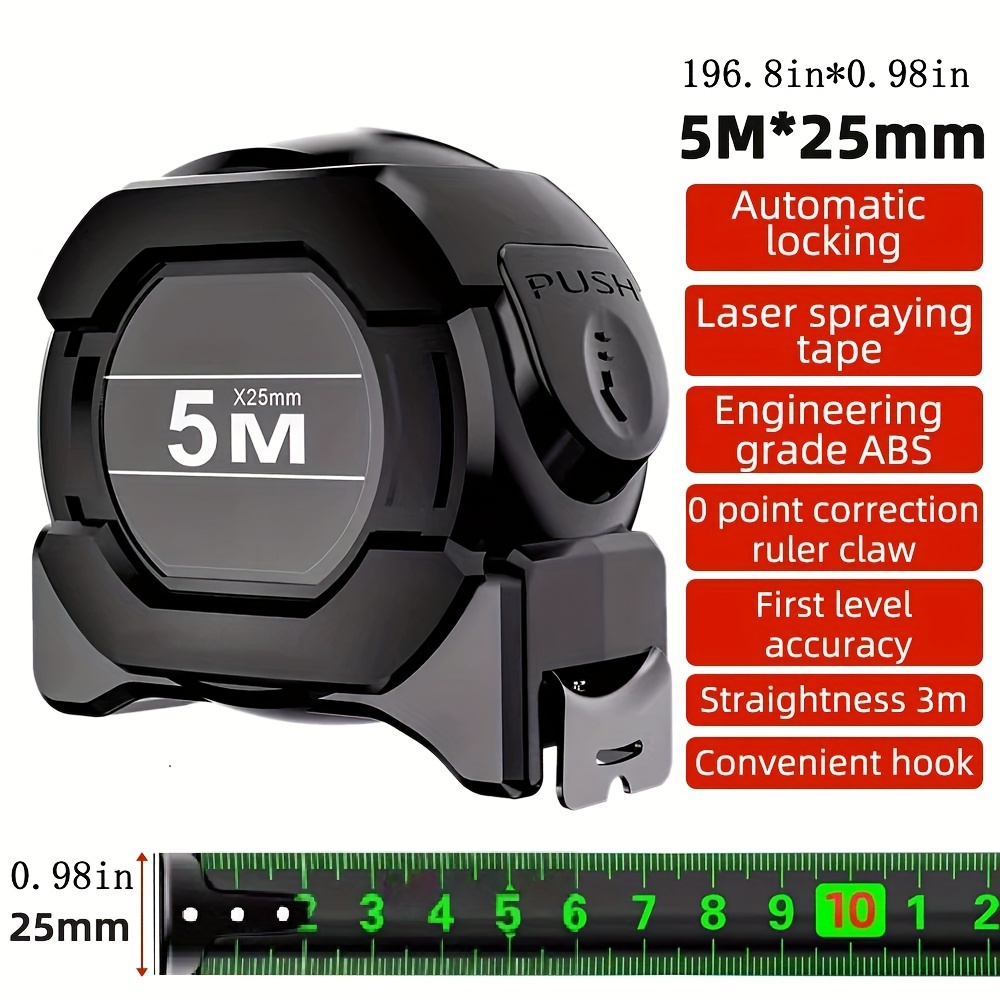 Carbon Steel Measuring Tape, Self-locking Fluorescent Ruler, Wear-resistant 5/7.5/10m Options With Automatic Locking And Brake Button Design