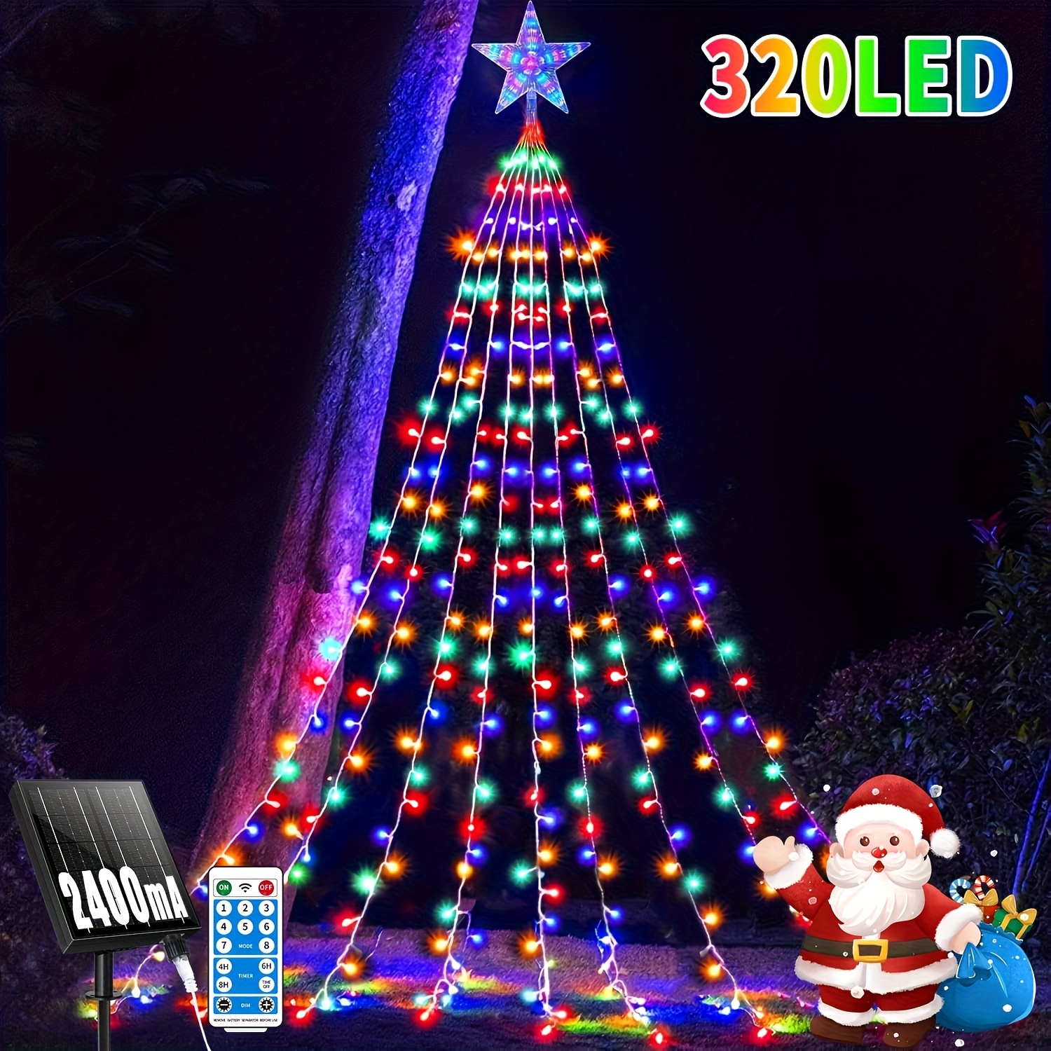 TEMU Christmas Decoration Star String Lights, 10ft 320 Led Waterfall Christmas Tree Fairy Lights With Star Topper, 8 Lighting Waterfall Lights For Indoor Outdoor Party Holiday Decoration, Multicolor