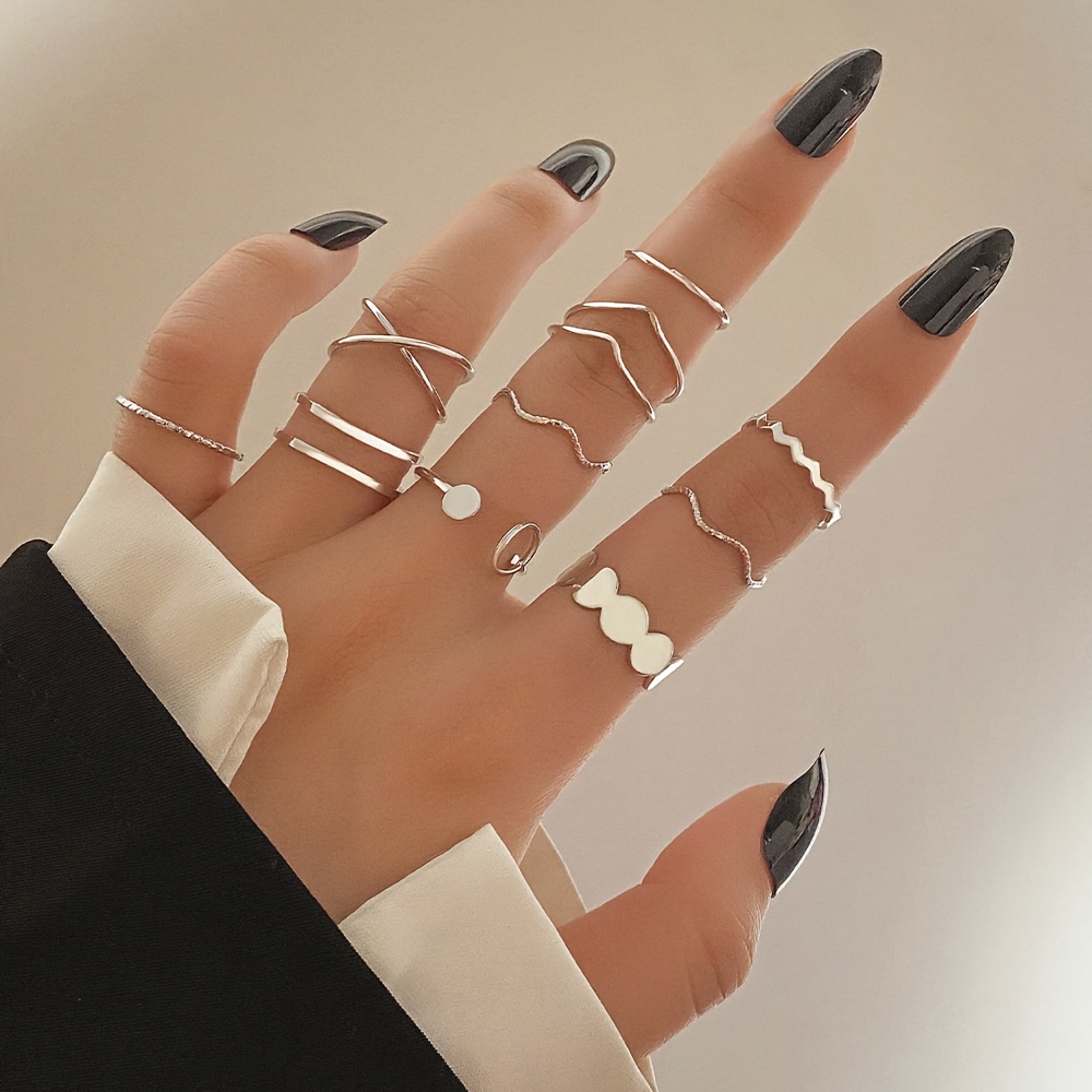 10pc Ripple Cross Stackable Ring Set — Versatile Daily Wear