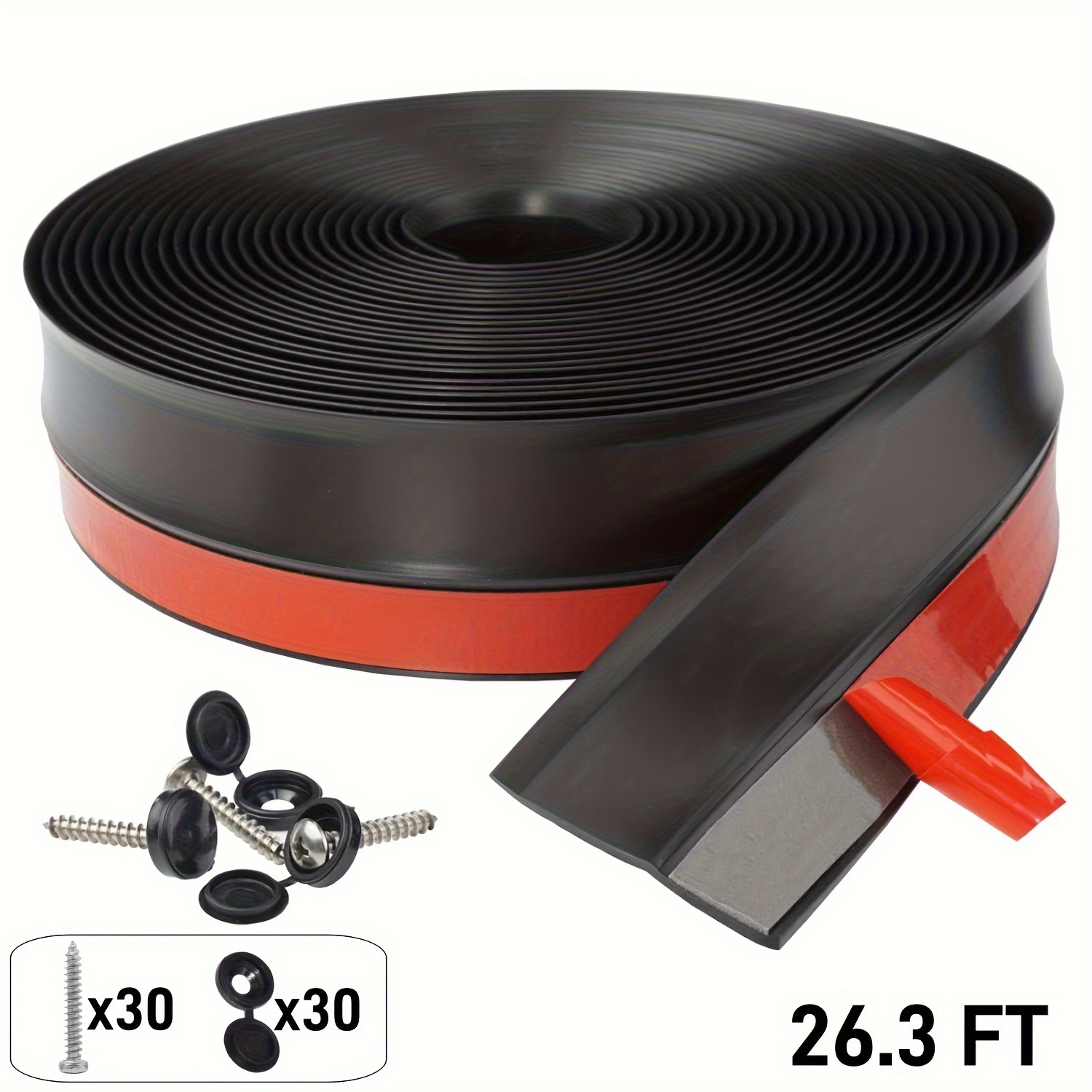 

1pc Garage Door Seal Strip 26.3 Ft/8m, Top And Side Rubber Weatherstripping Replacement, Strong Adhesive Wind & Rainproof Sealing Strip For Garage Door, Available In Black/white