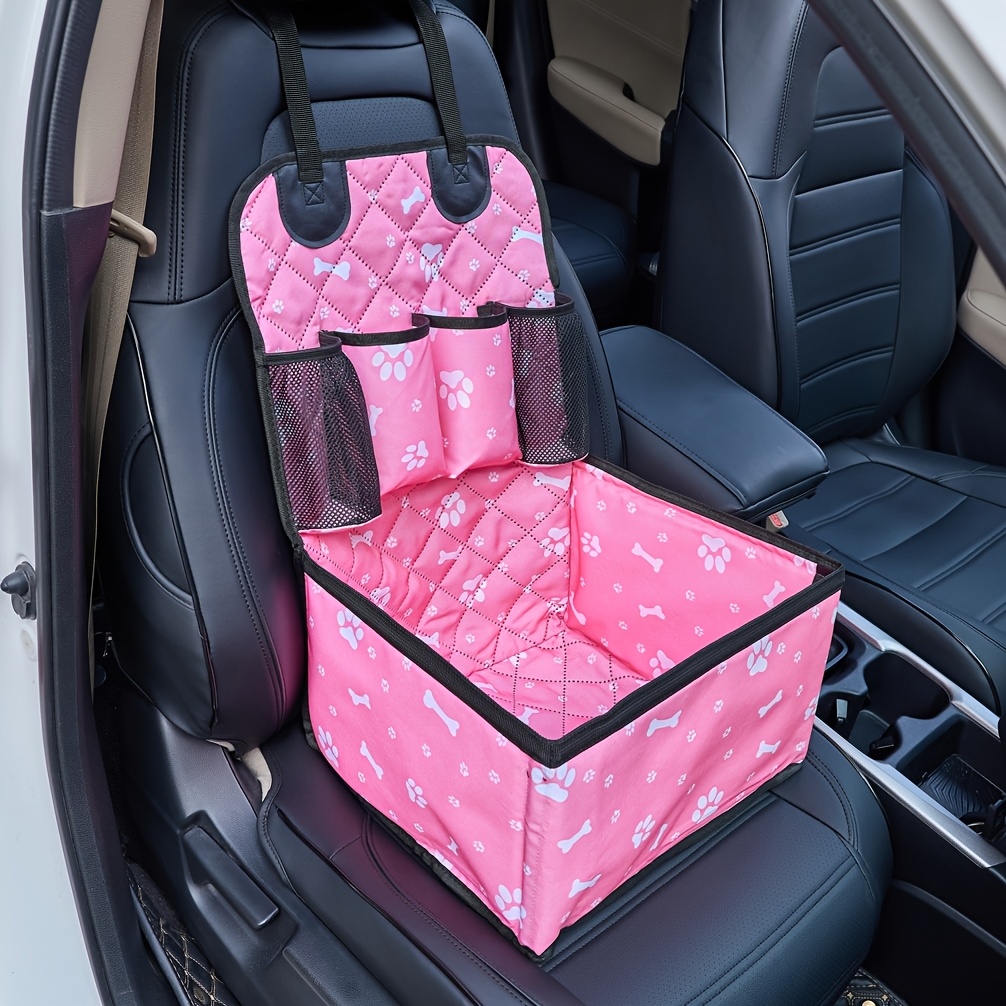 TEMU Roze Kleine Honden Autostoel, Huisdier Booster Zitje met Opbergtas en Pootafdruk Puppy Reistas Cover