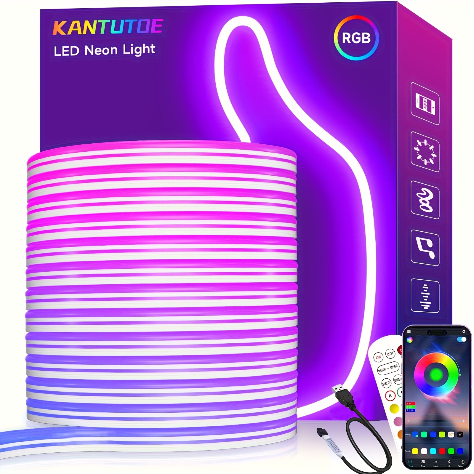 a 5 meter set of rgb led neon string lights featuring a remote control and app controller designed to be and flexible