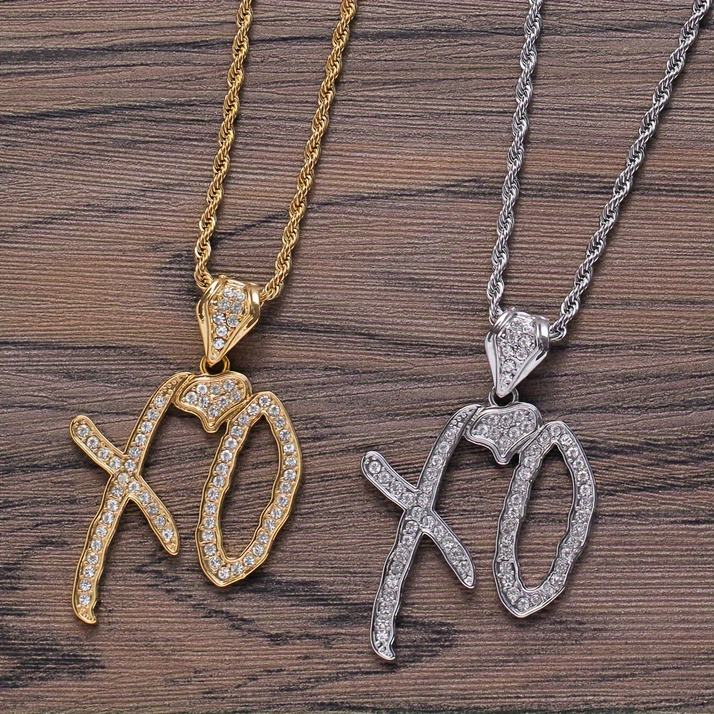 

Fashion Hip Hop Bing Ice Crystal Letters Xo Necklace Cubic Zirconia Pendant For Men And Women Street Rock Rap Party Jewelry