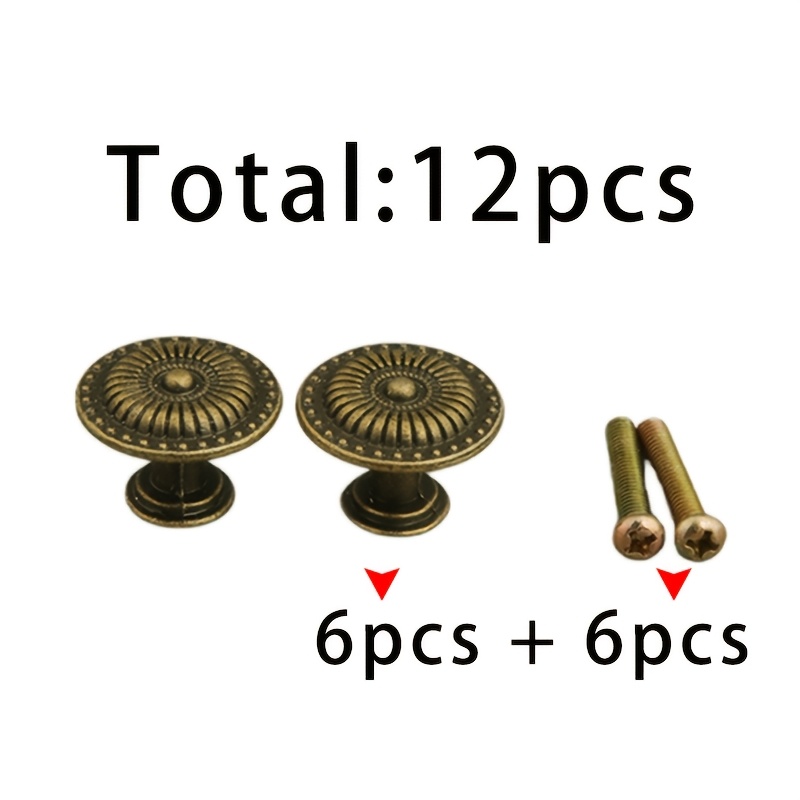 TEMU 6 Stück bronzene Sonnenblumen-Schubladengriffe + 6 Stück 4x22 Schrauben, insgesamt 12 Stück. Leichte Luxus-Bronze-Eisen-Sonnenblumen-Griffe,