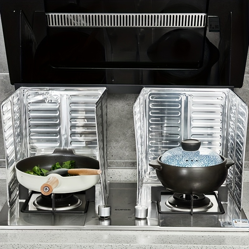 TEMU Kitchen Utensils, Stove Countertop, Oil Baffle, Oil Separating Aluminum Foil For Stir Frying, Heat Insulation, Anti Scalding, Anti Splash Oil Baffle