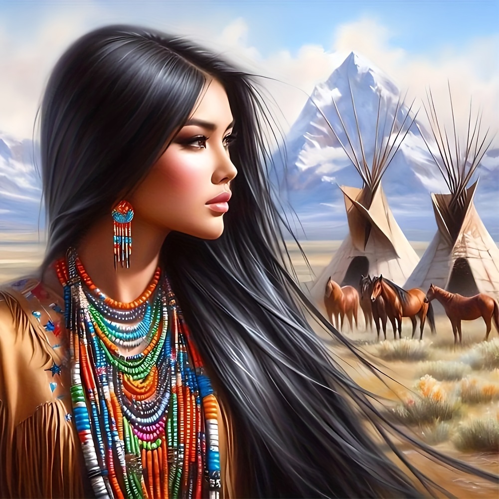 

Native Plains Woman Diamond Painting Kit, 5d Round Diamond Embroidery Cross Stitch, Diy Full Drill Acrylic Art Craft, Wall Decor & Unique Gift