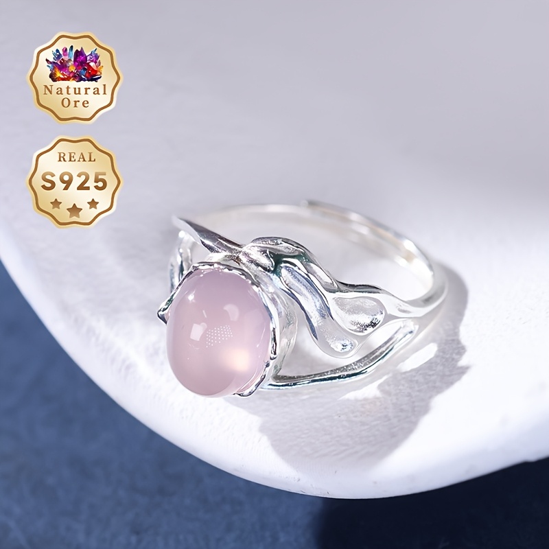 Women's 925 Silver Adjustable Ring with Natural Crystal, Gift Box
