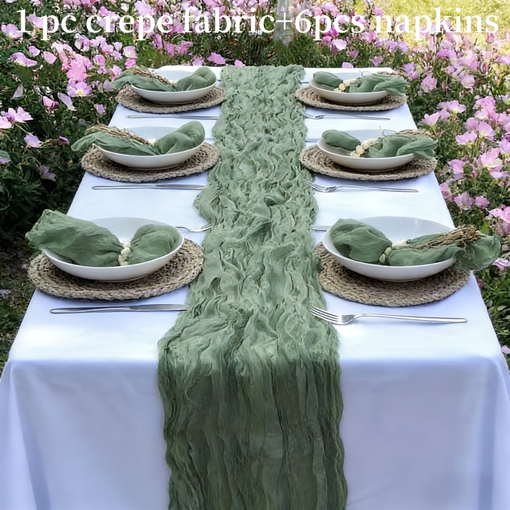 Image of 1pc Table Runner + 6pcs Napkins | 100% Suitable For Wedding, Birthday, Party Decorations/outdoor Events, Dinner, Banquet, Kitchen Decor, Seasonal Use, Washable, Durable