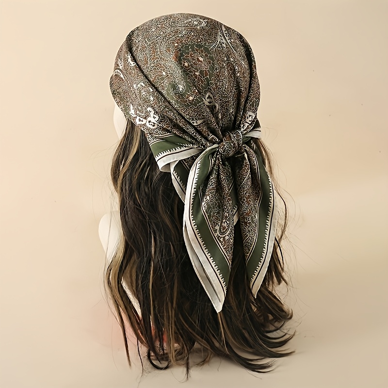TEMU 1pc Green Paisley Scarf, Premium Headscarf, Versatile Commuting And Casual Accessory, Hairband, Nut Print Pattern, Used As A Neck Scarf,