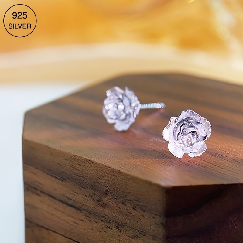S925 Pure Silvery Flower Style Earrings Low Allergy