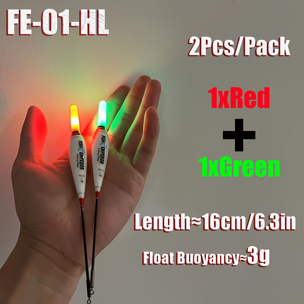 TEMU 2pcs/set Of Fishing Electronic Floats With Led Lights In Red And Green, Luminous Sticks /5g/7g/10g/13g For High Carp Fishing, Including Cr425