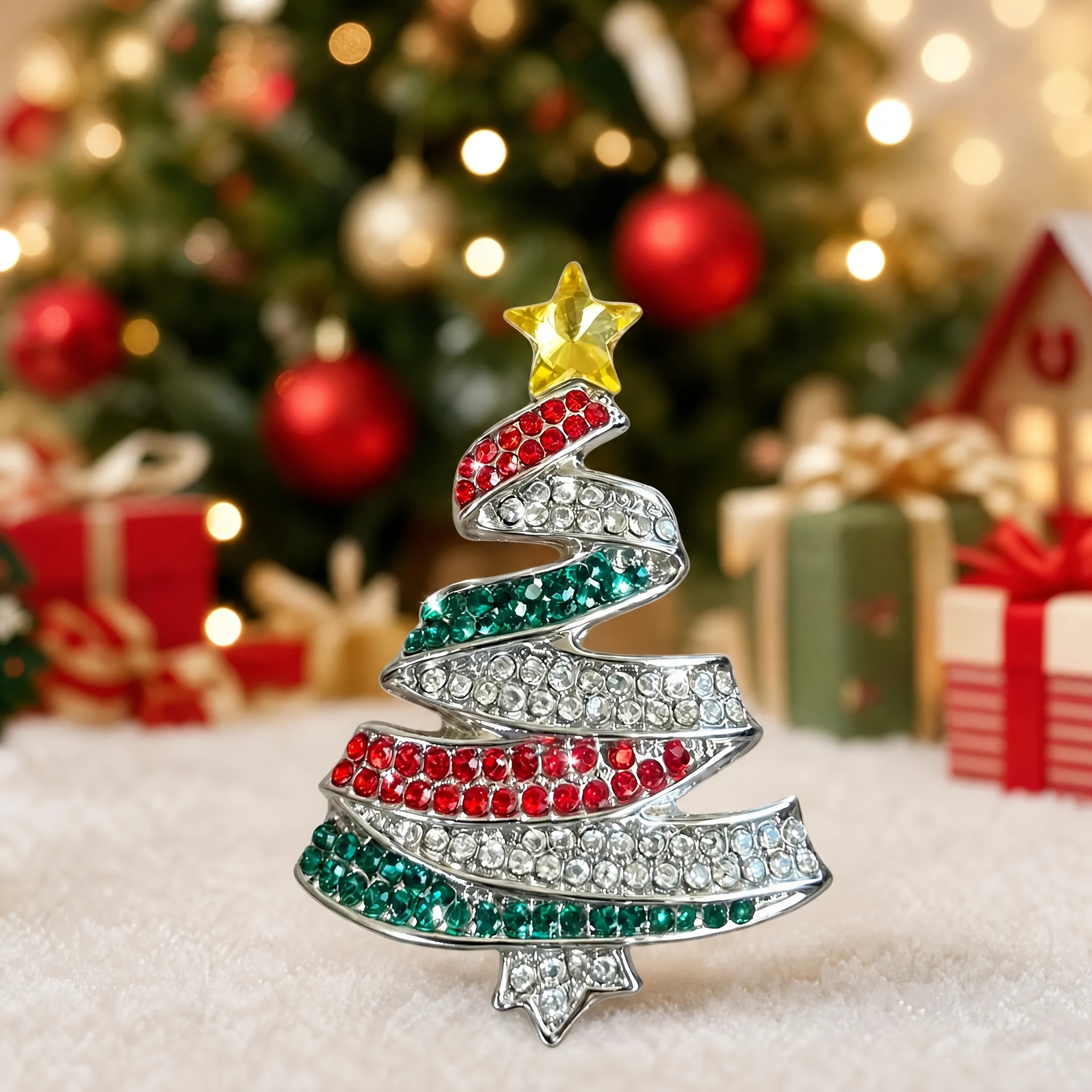 Rhinestone Christmas Tree Pin, Versatile Holiday Brooch