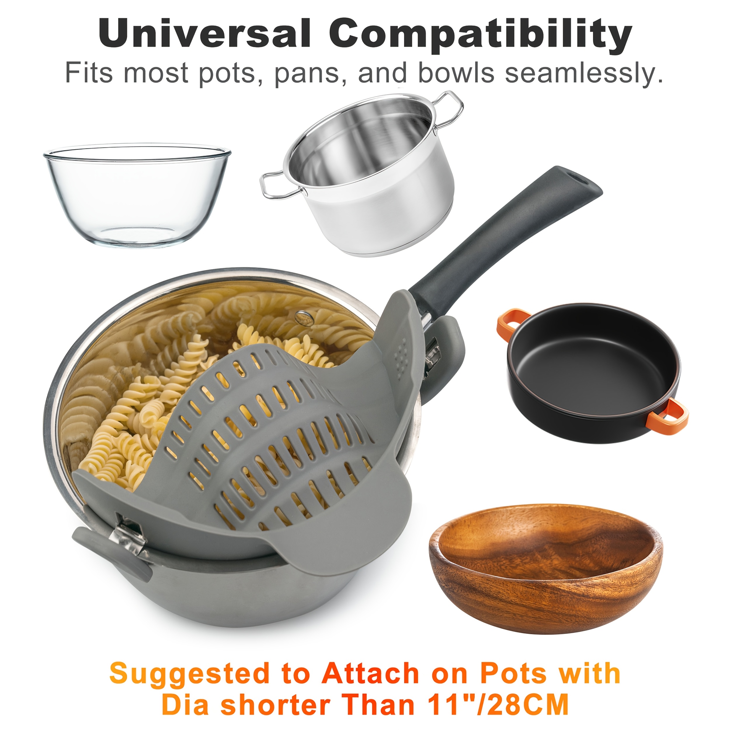 1 pieza de  , colador de plástico   para   y sartenes - colador de cocina para pasta, carne, verduras, frutas - drenaje   y diseño compacto, colador para pasta, preparación de verduras, modernos utensilios de cocina, drenaje eficiente Detalles del producto 0