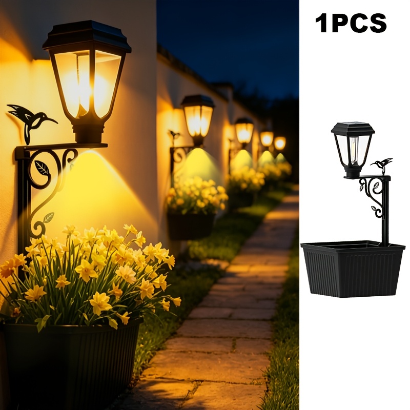 outdoor 6 in 1 solar lamp post with planter pot 49cm   2led garden light semi recessed mount for lawn patio courtyard garden porch balcony