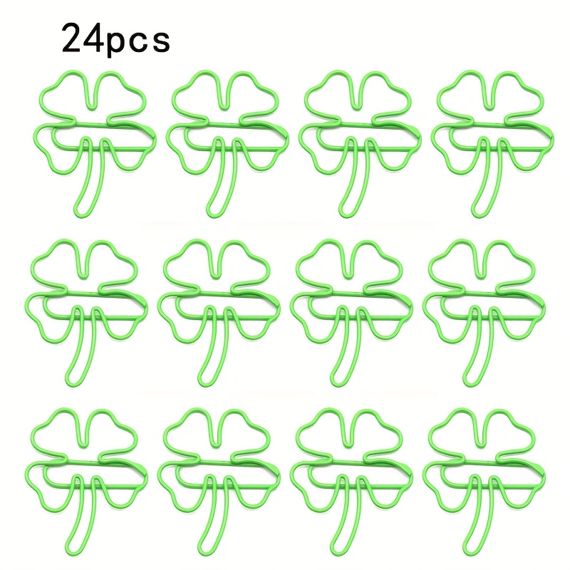 Image of 24pcs Clover Iron Bookmarks - Clover Shaped Paper Clips, Decorative Bookmark Clips For Books, Notes, Office & School Supplies, Durable Metal Book Clasps With Festive Clover Design
