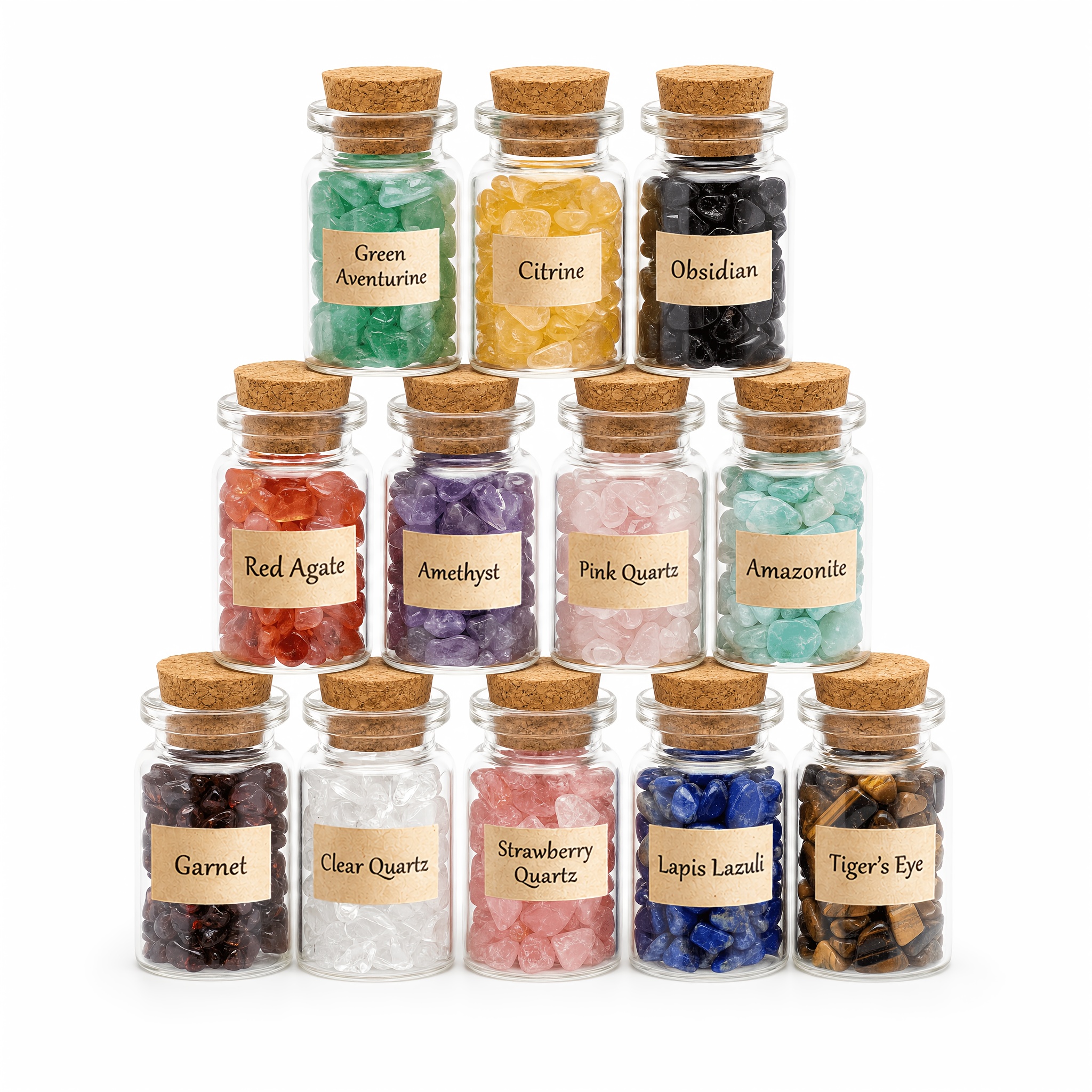 Image of 12pcs/set Wishing Bottles Natural Stone Chips Artificial Crystal Chips,boho Style Glass Bottles For Making Home Decoration Gifts