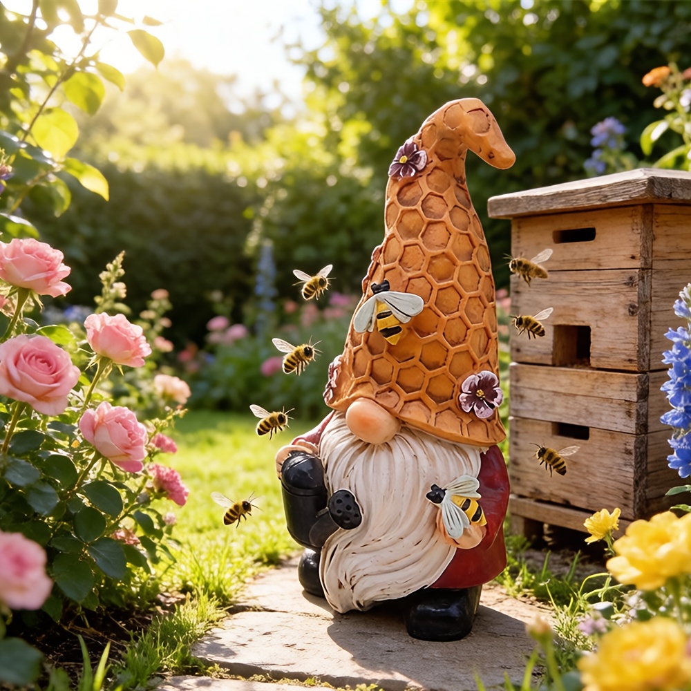 Garden Bee Decor Resin Gnome, Outdoor Garden Decor Resin Dwarf Craft Statue, Beekeeping Farm Guardian Decor Gnome Sculpture Ornament, Indoor