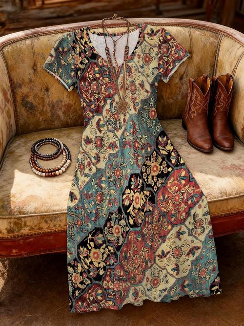 womens printed a line dress elegant party and casual wear spring summer autumn daily and formal occasions all v neck casual dress