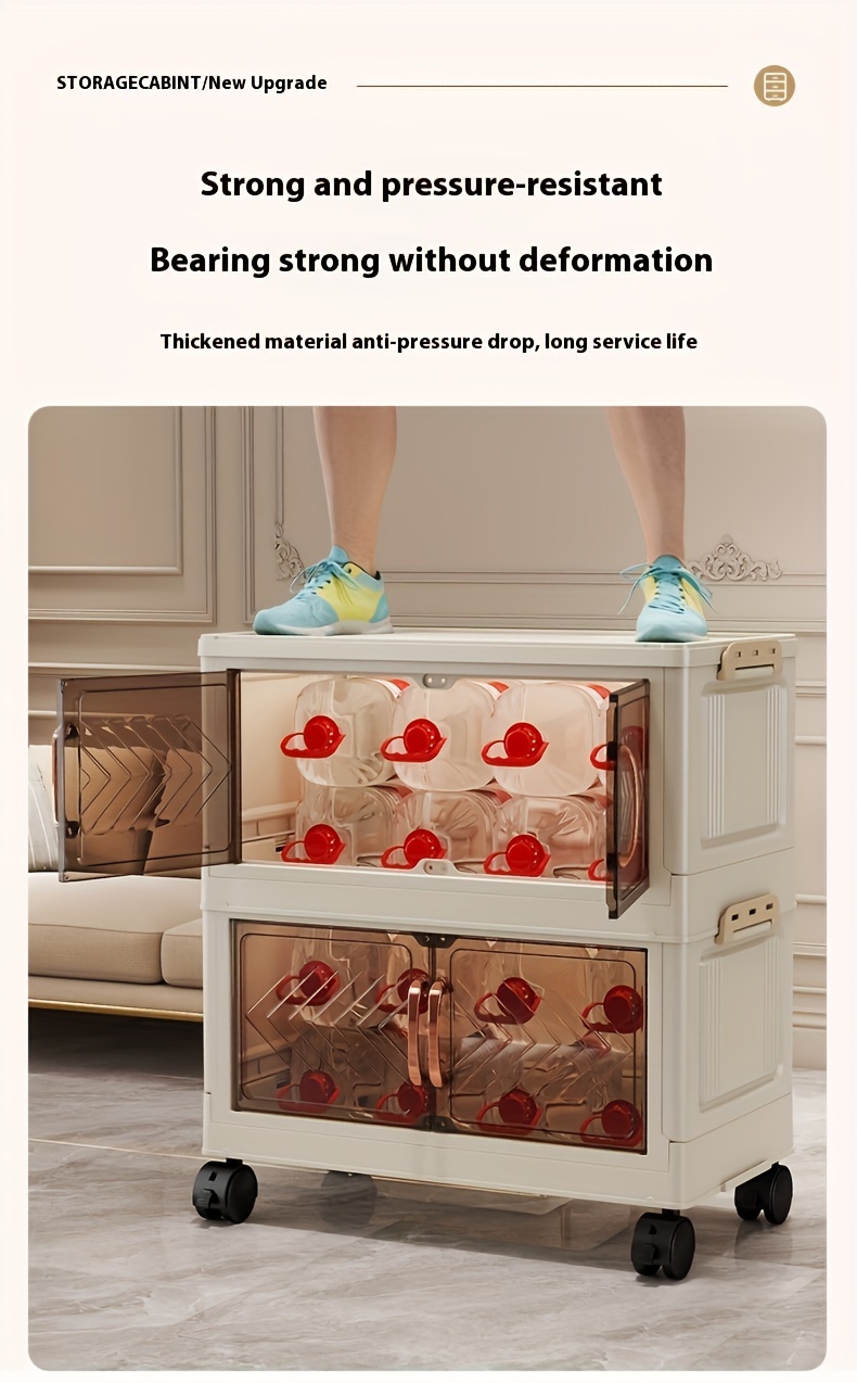 large foldable storage cabinet transparent plastic wardrobe organizer with wheels multi functional home kitchen clothes and blanket sorter elegant style rectangular shape non waterproof details 5