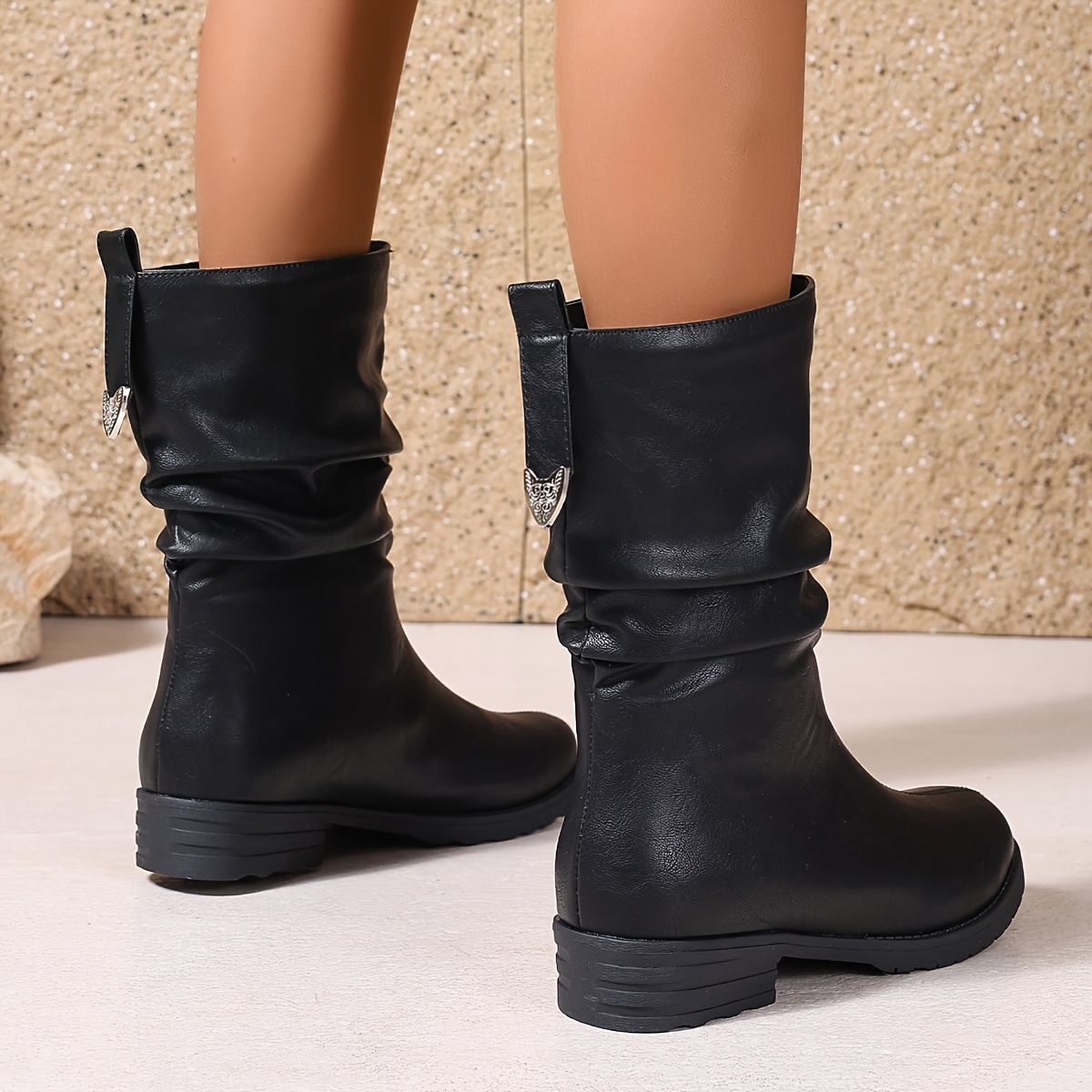 elegant black slip chelsea boots women comfortable thick Temu
