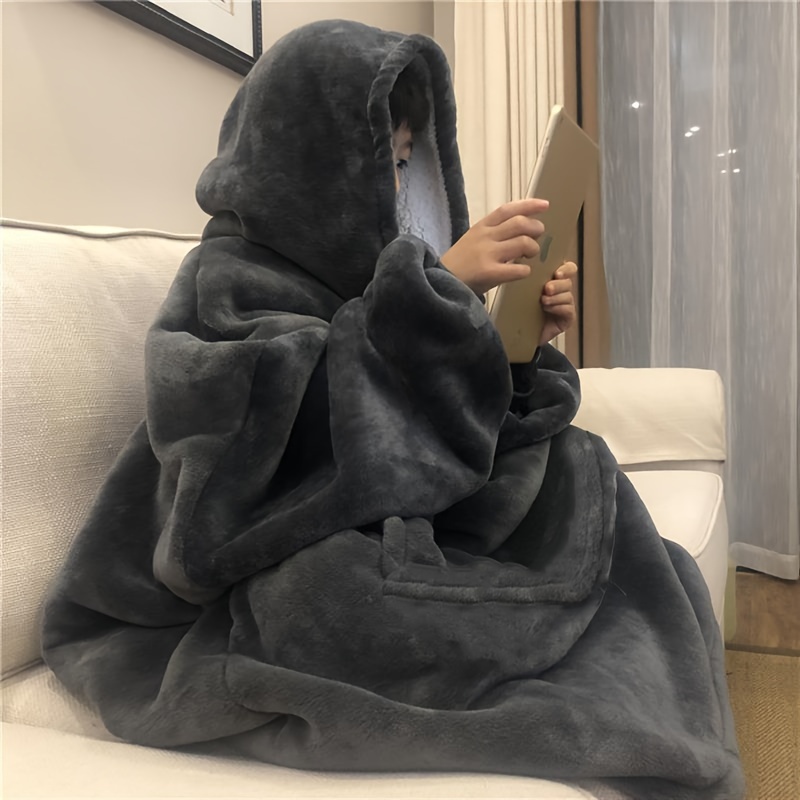 

1pc Cozy Wearable Blanket Hoodie - Oversized Plush Sweatshirt With Sleeves & Pocket, Fleece Blanket For Men And Women, Couch Or Bed