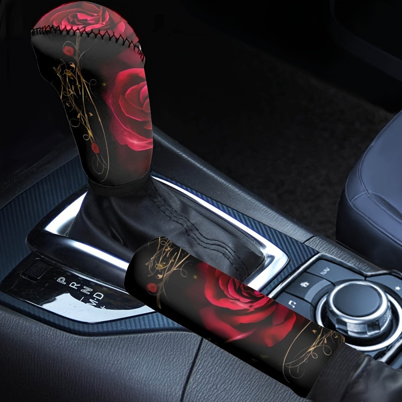 

Car Interior Accessories For Women - Gear Shift Knob Cover/handbrake Cover Red Rose Pattern Easy Install Anti-slip Universal Case Sleeve Auto Decor
