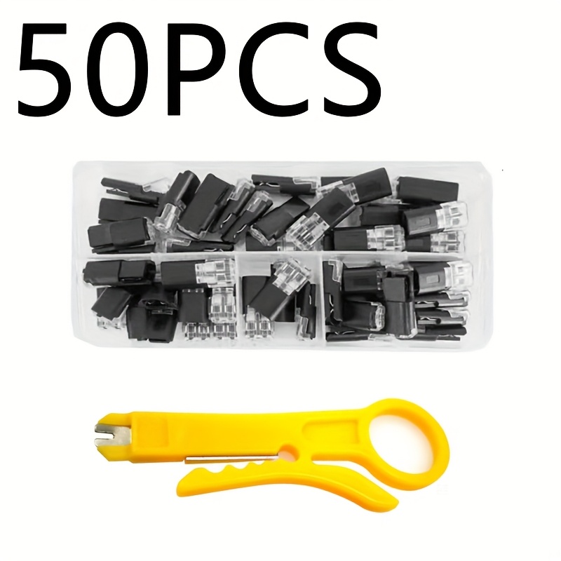 50pcs D2 Interlocking Detachable Led Without Welding, 2-pin Bidirectional Insert Cable Connector, Lock Cover, Suitable For 18-22awg Wires, Connecting Terminal With Wire Stripping Tool