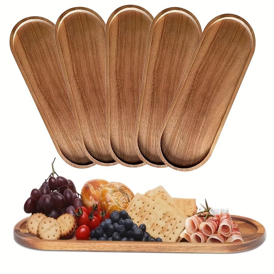 

5pcs Set Oval Solid Wood Plates And Trays, 11.4in Natural Wood Rustic Serving Boards, Bread, Tea, Coffee, And Cheese Boards. Wooden Platters Suitable For Desserts, Cheese, - And Snack Plates