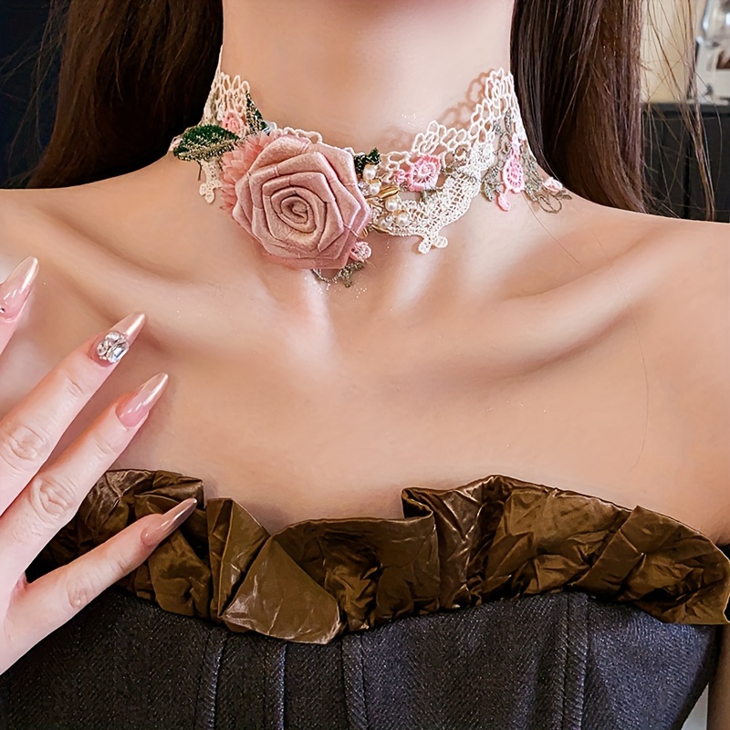 

Elegant French-inspired Lace Choker Necklace With And - Embellished, Or Gifting, Ideal Valentine's Day Accessory, Elegant Necklace