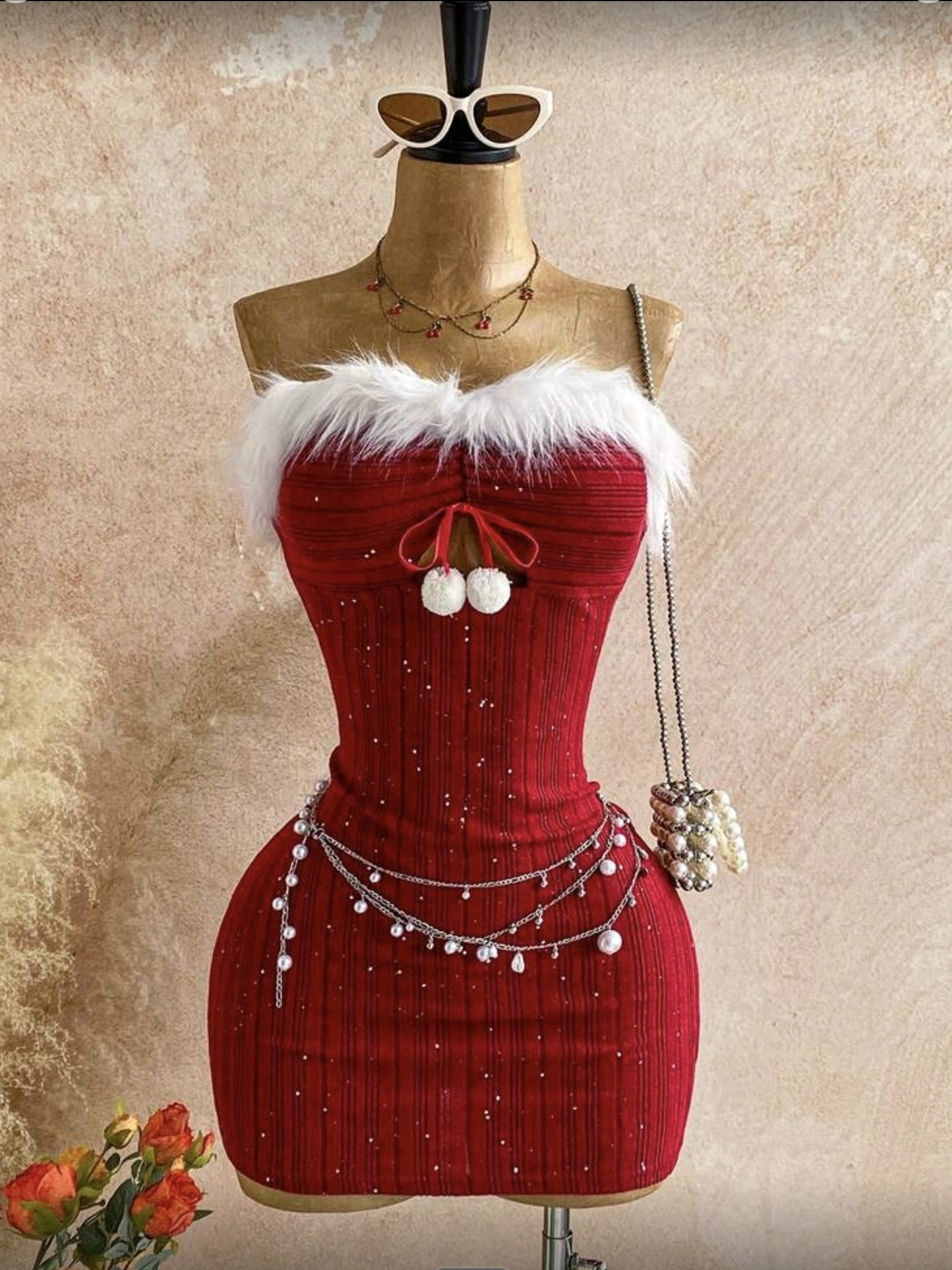 strapless open back dress Meet Me There Sequin Feather Mini Dress - Red, Large | Hazel and Olive main image 0