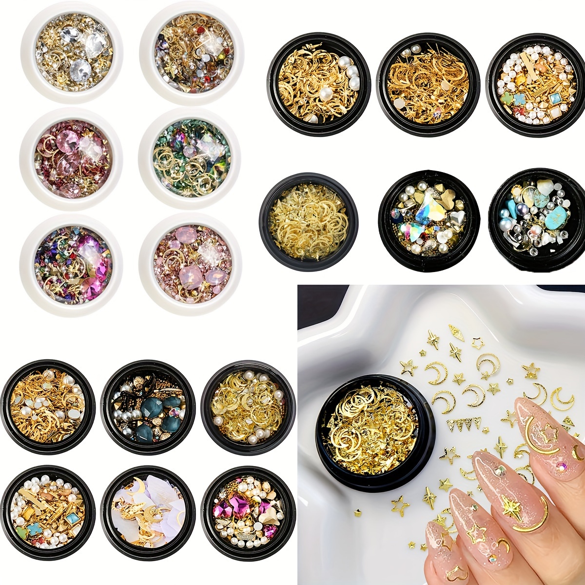

20 Boxes Luxurious Nail Art Charms Glittering Star Moon - Premium 3d Metal Studs Withshimmering Crystals - Durable Alloy For Chic Manicures, Salon-styledecor, And Creative Nail Designs
