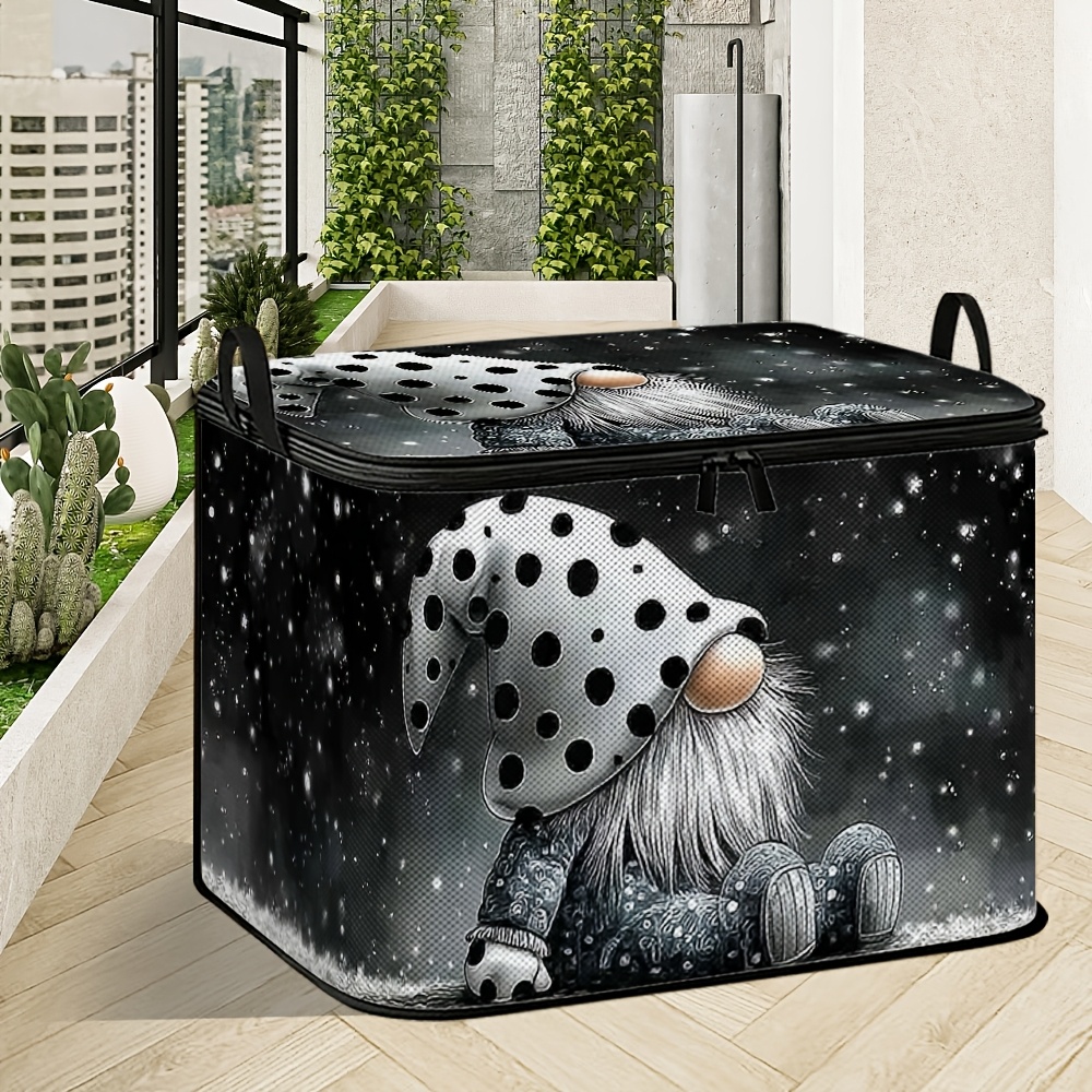 TEMU Boîte de rangement 1 pièce grande , contenant de rangement pliable polyvalent avec couvercle, fermeture éclair et poignée durable, motif imprimé