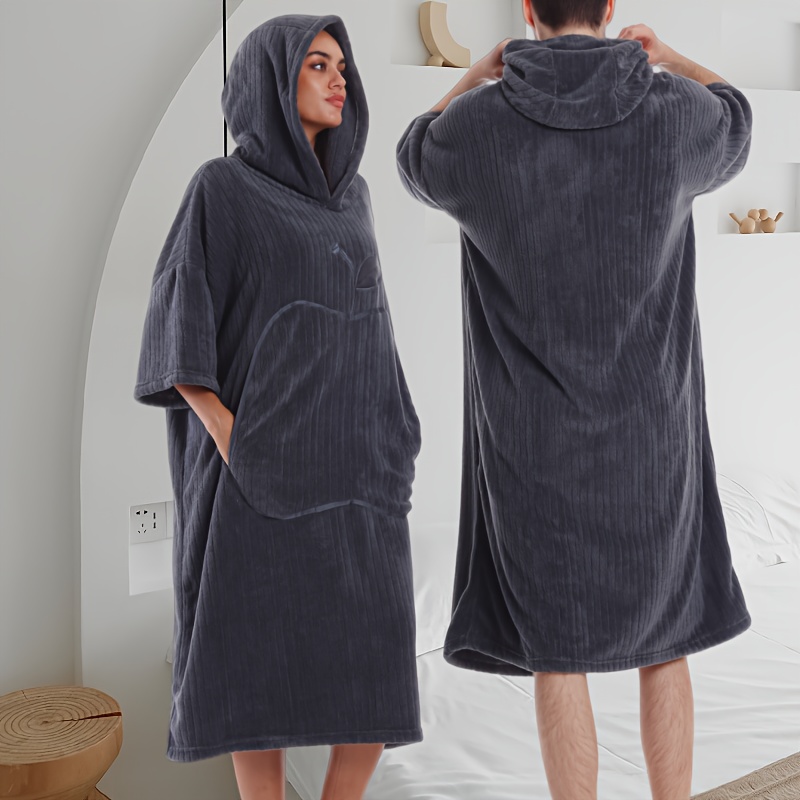 1pc Wearable Bath Towel, Men Women Cute Hooded Soft Shower Dress, Shaped With Pockets Adjustable Home And Travel Robe