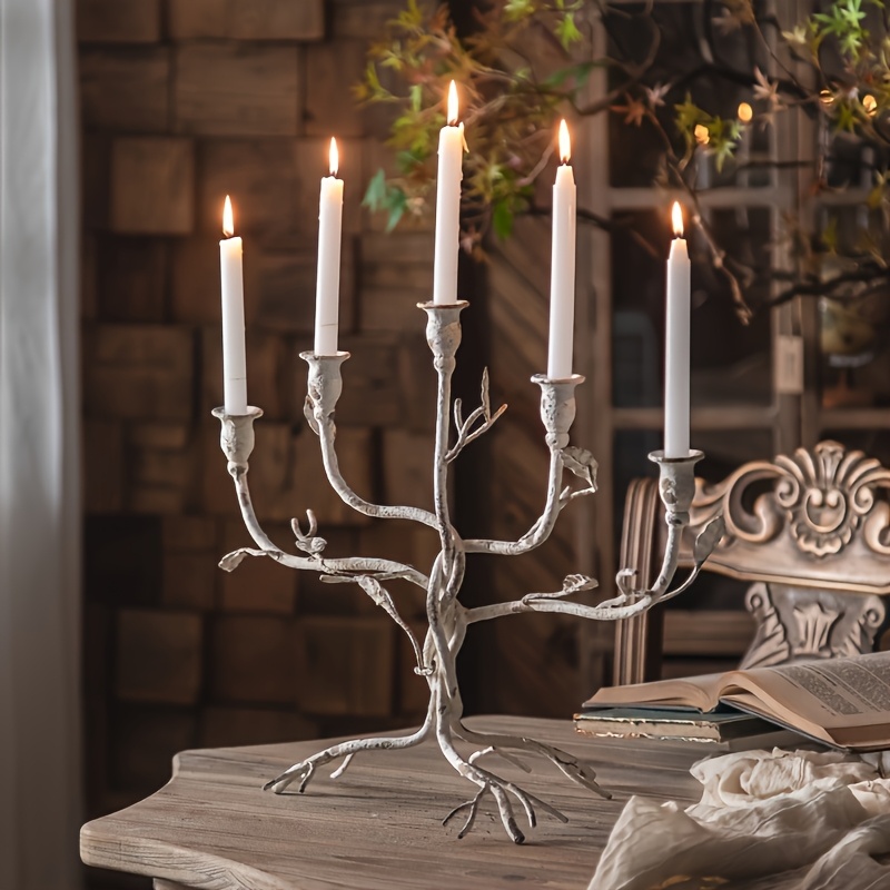Vintage-Inspired Metal Candle Holder - Creative Tree Design for Home & Living Room Decor, Perfect for Dining Table Centerpiece