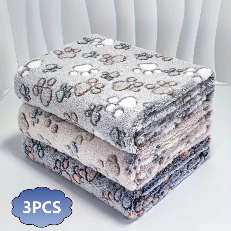 E-shop 3er-Set Flanell-Haustierdecken mit süßem Pfotenmuster – Doppelseitig, dick und kuschelig warm, geeignet für kleine/mittlere/große Hunde,